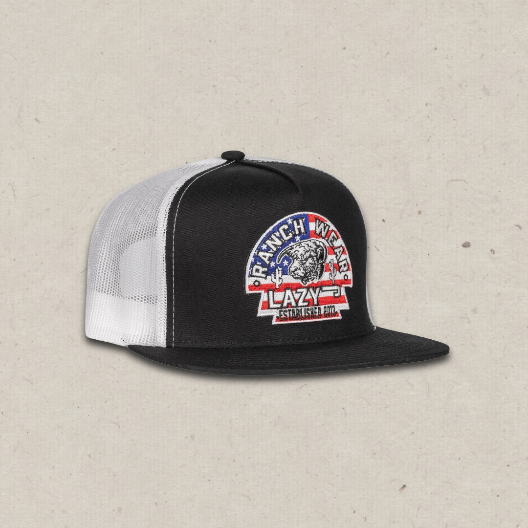 Lazy J Ranch Black & White USA Arrowhead Classic Five Panel Trucker Hat-