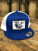 Lazy J Ranch Blue & White Willow Cattle Headquarters Classic Five Panel Trucker Hat-