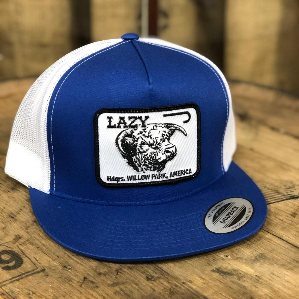 
                  
                    Lazy J Ranch Blue & White Willow Cattle Headquarters Classic Five Panel Trucker Hat-Lazy J Ranch Wear
                  
                
