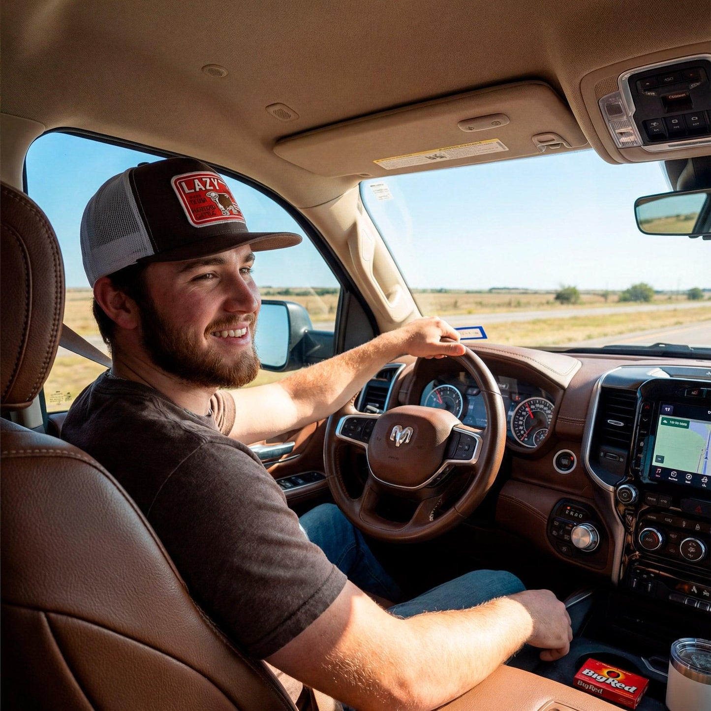 Lazy J Ranch Brown & White Big Red Classic Five Panel Trucker Hat-Lazy J Ranch Wear