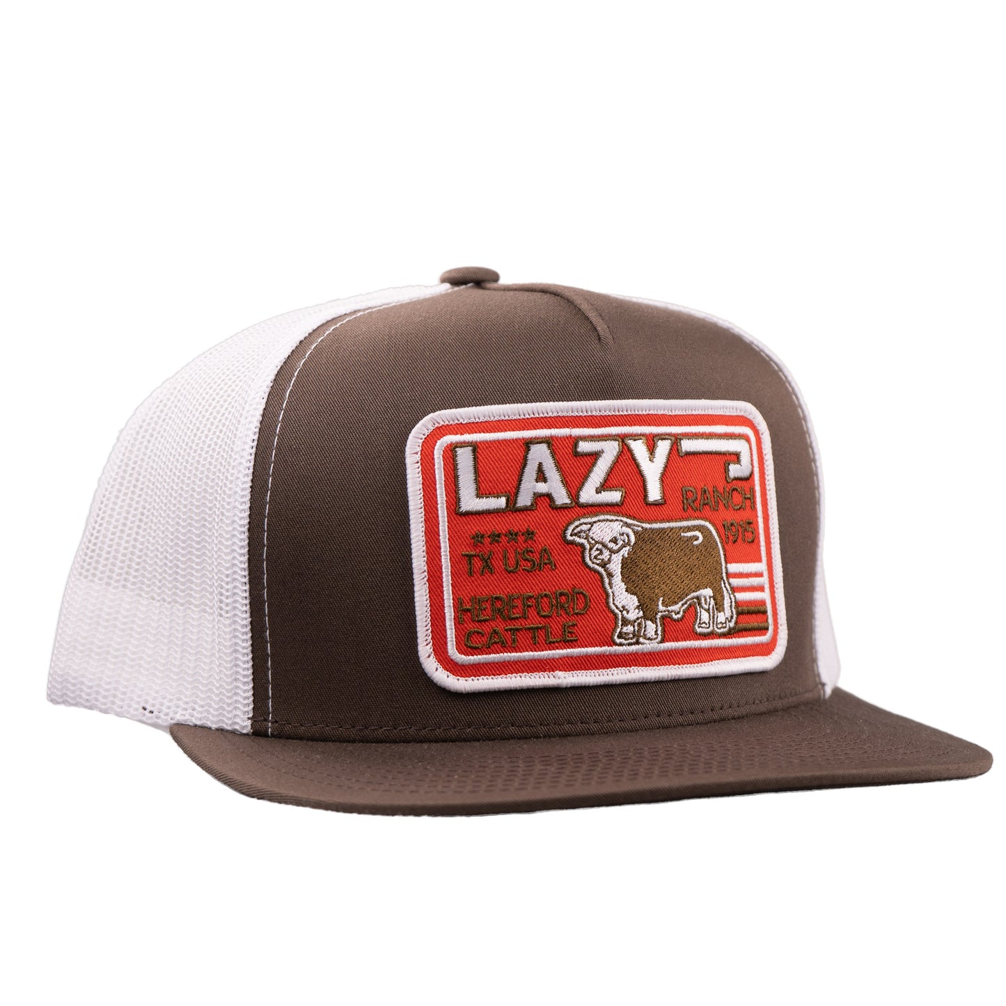 Lazy J Ranch Brown & White Big Red Classic Five Panel Trucker Hat-Lazy J Ranch Wear