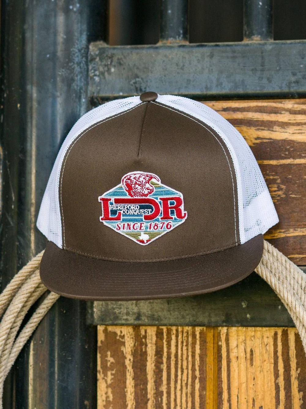 Lazy J Ranch Brown & White Conquest Classic Five Panel Trucker Hat-
