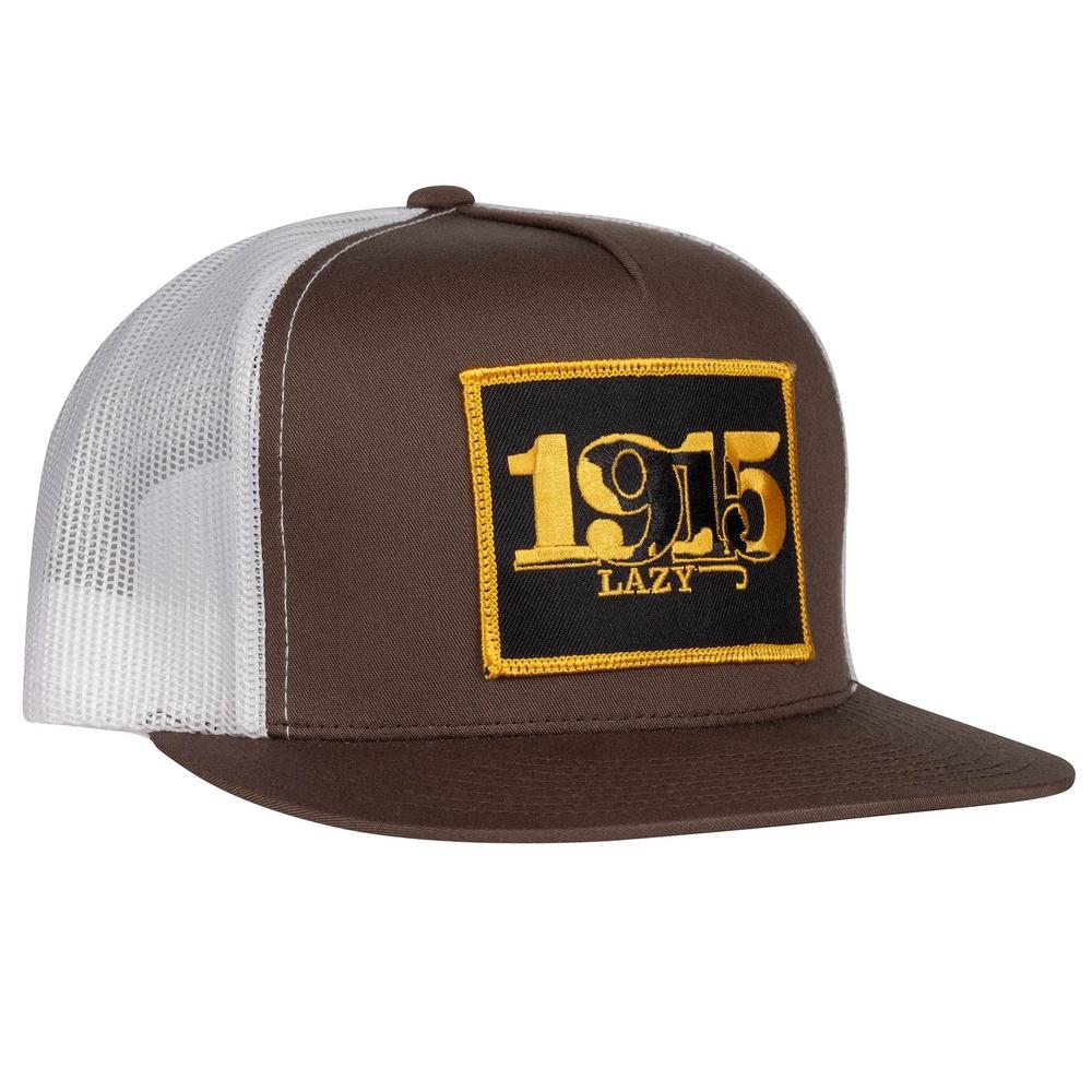 Lazy J Ranch Brown & White Retro 1915 Classic Five Panel Trucker Hat-Lazy J Ranch Wear