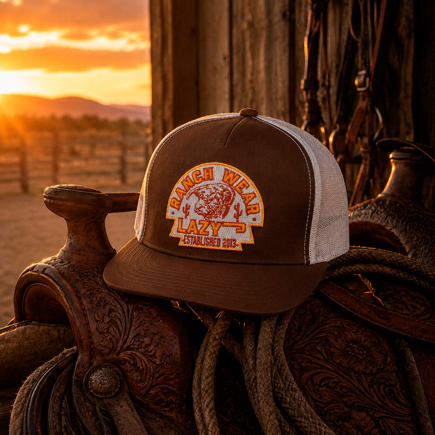 Lazy J Ranch Brown & White Rusty Arrowhead Classic Five Panel Trucker Hat-