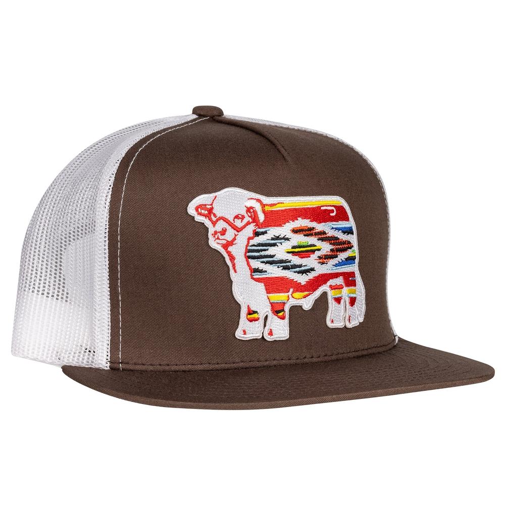 Lazy J Ranch Brown & White Serape Bull Classic Five Panel Trucker Hat-Lazy J Ranch Wear