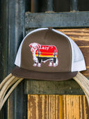 Lazy J Ranch Brown & White Sunrise Bull Classic Five Panel Trucker Hat-