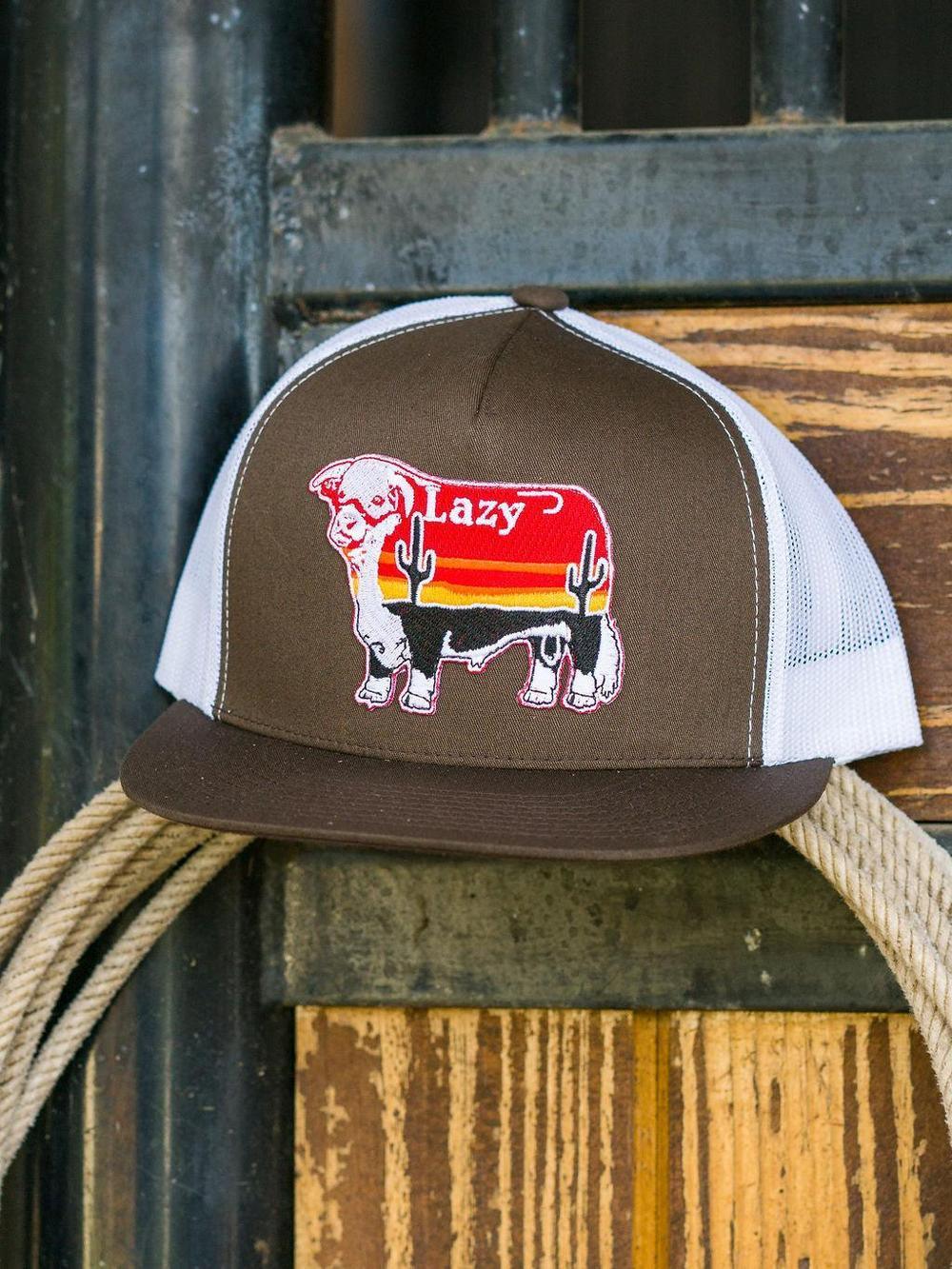 Lazy J Ranch Brown & White Sunrise Bull Classic Five Panel Trucker Hat-