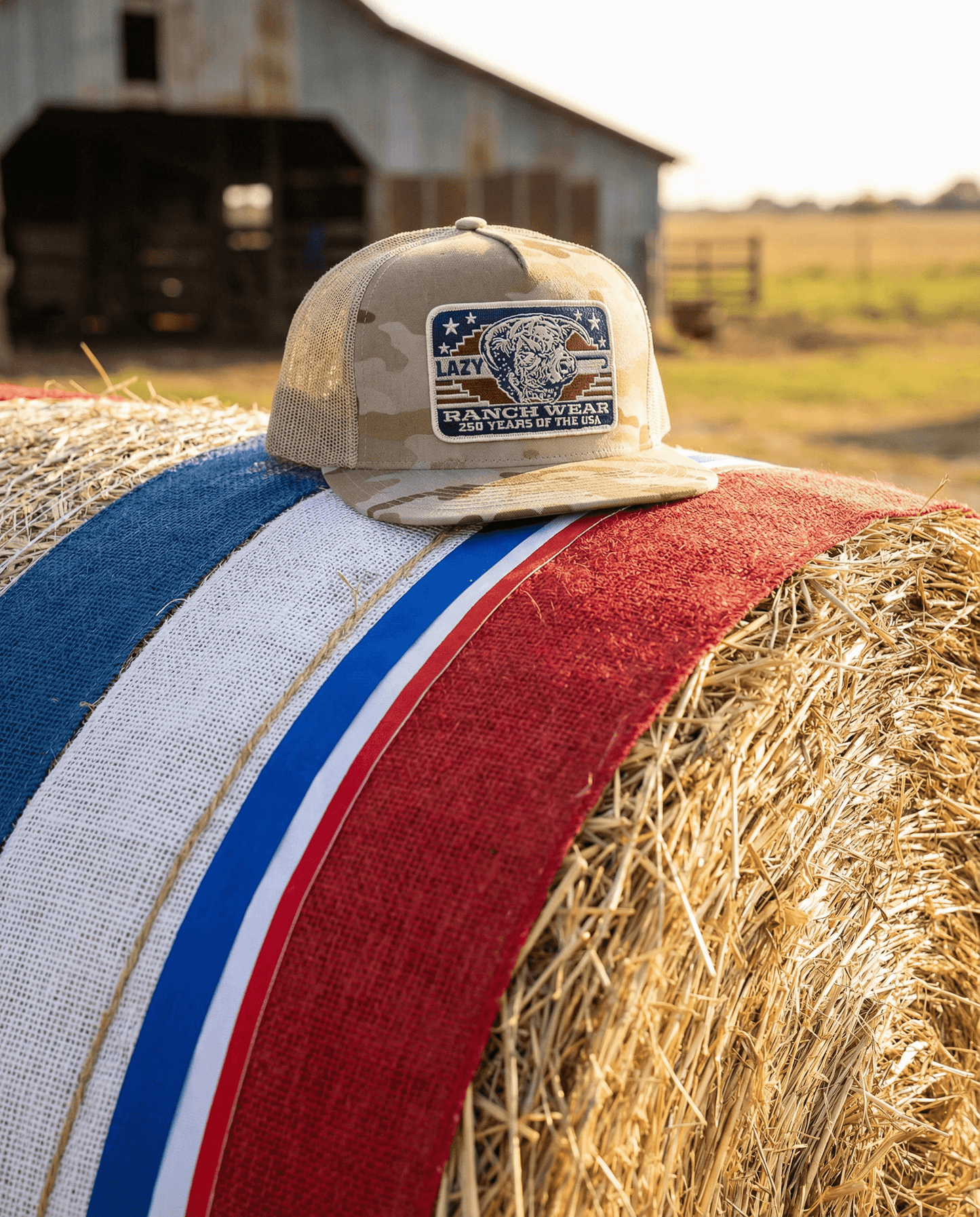 Lazy J Ranch Camo & Tan Freedom Classic Five Panel Trucker Hat-