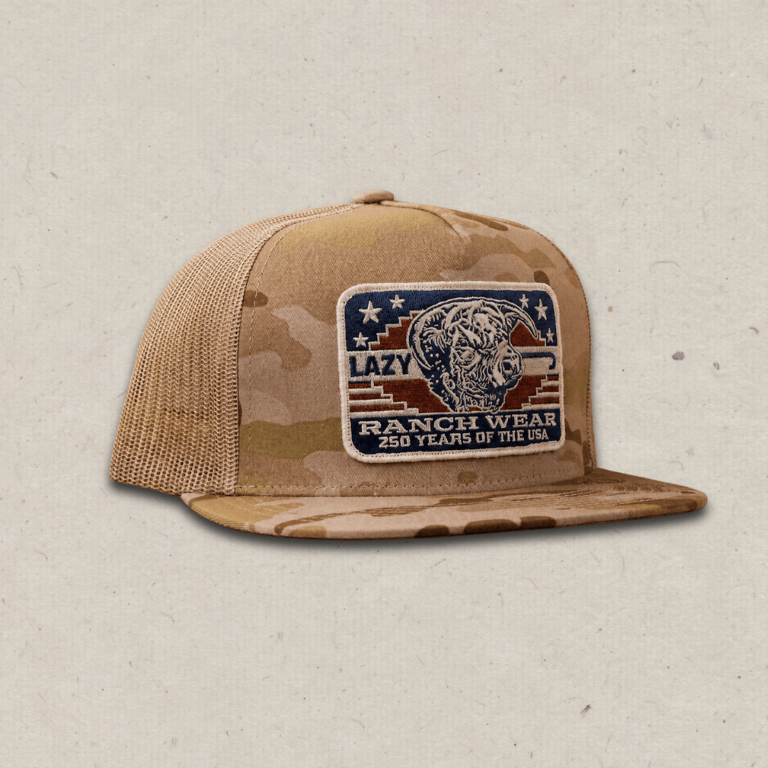 Lazy J Ranch Camo & Tan Freedom Classic Five Panel Trucker Hat-