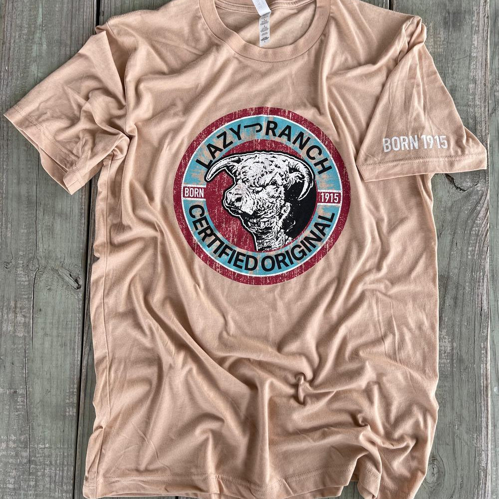 
                  
                    Lazy J Ranch Certified Original Hereford Short Sleeve Heather T-Shirt -Peach-Lazy J Ranch Wear
                  
                