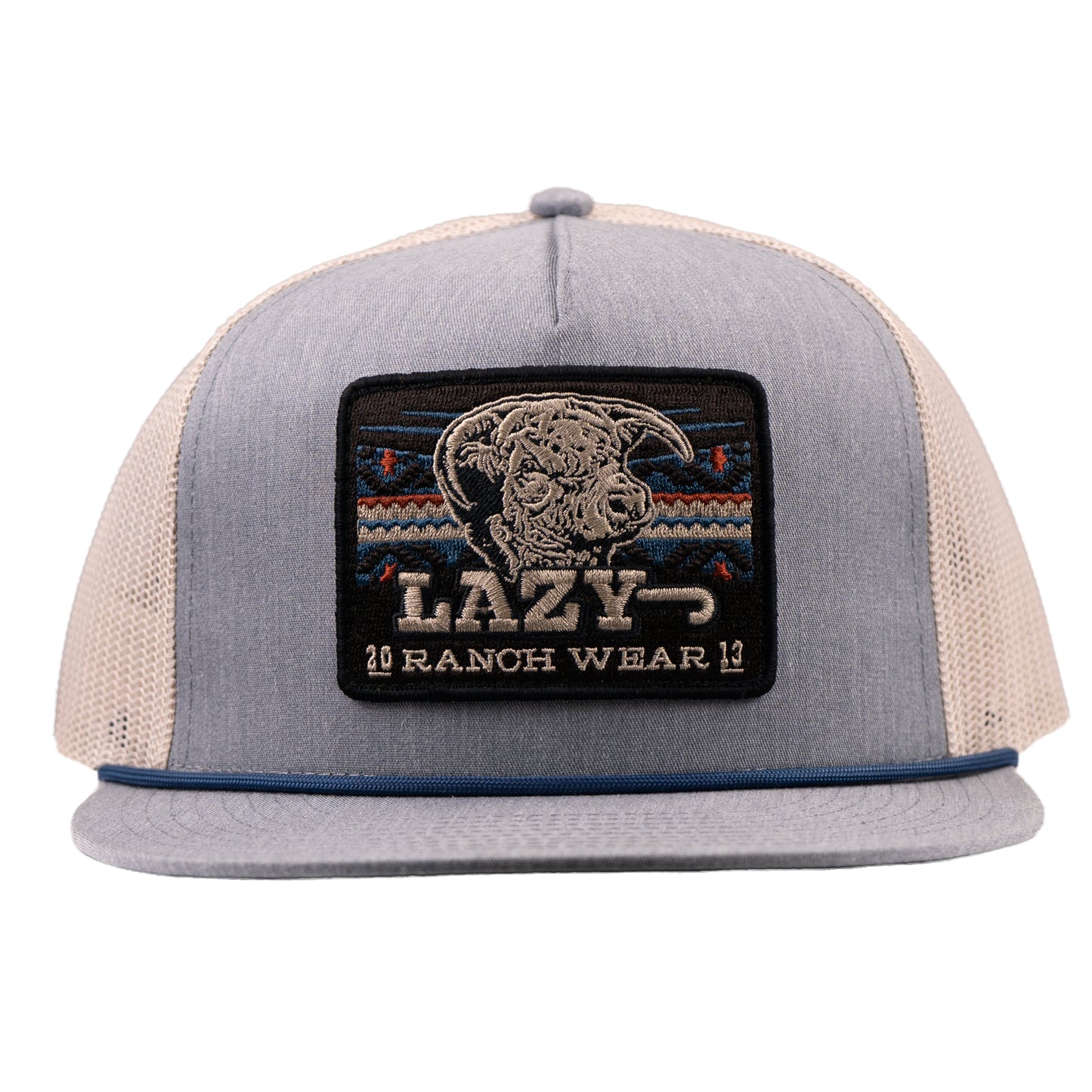 Lazy J Ranch Chambray & Tan Aztec Tribal Classic Rope Trucker Hat-Lazy J Ranch Wear