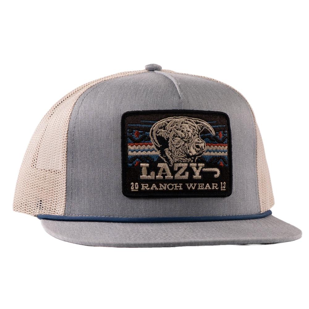 Lazy J Ranch Chambray & Tan Aztec Tribal Classic Rope Trucker Hat-Lazy J Ranch Wear