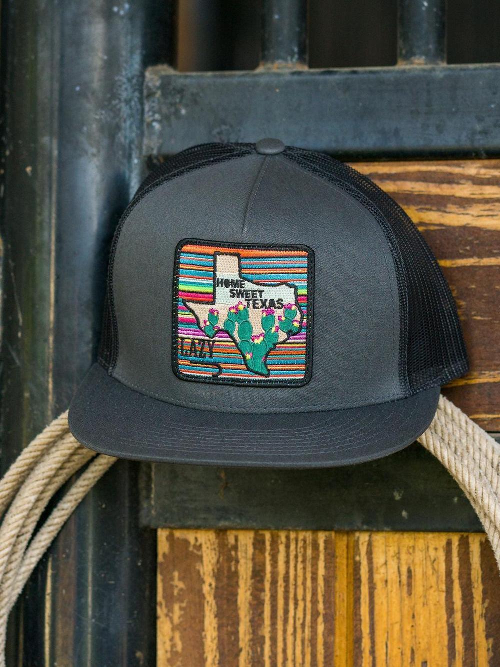 Lazy J Ranch Charcoal Grey & Black Home Sweet Texas Classic Five Panel Trucker Hat-