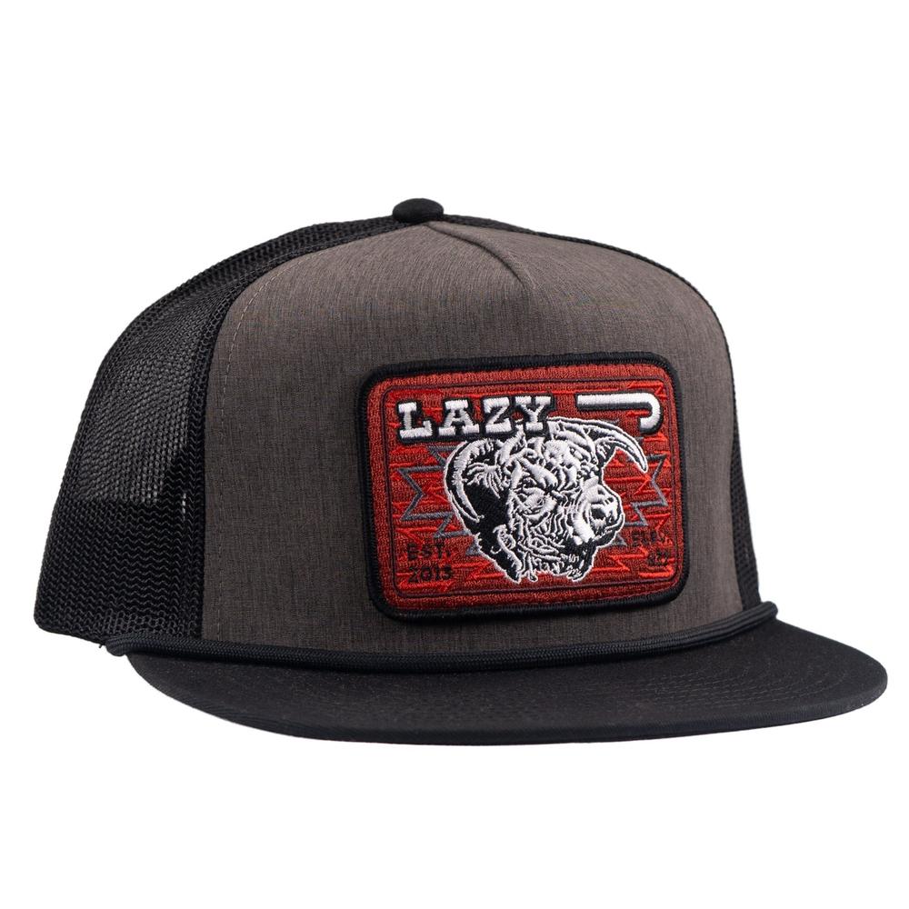 Lazy J Ranch Charcoal Grey & Black Red Cowpoke Classic Five Panel Trucker Hat-Lazy J Ranch Wear