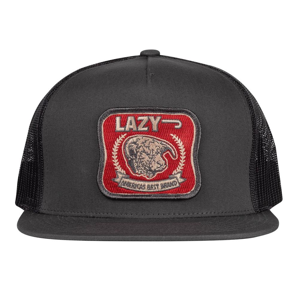 Lazy J Ranch Charcoal Grey Red America's Best Brand Classic Five Panel Trucker Hat-Lazy J Ranch Wear