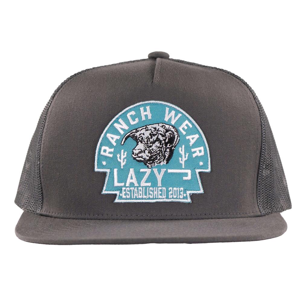 Lazy J Ranch Charcoal Grey Turquoise Arrowhead Classic Five Panel Trucker Hat-Lazy J Ranch Wear