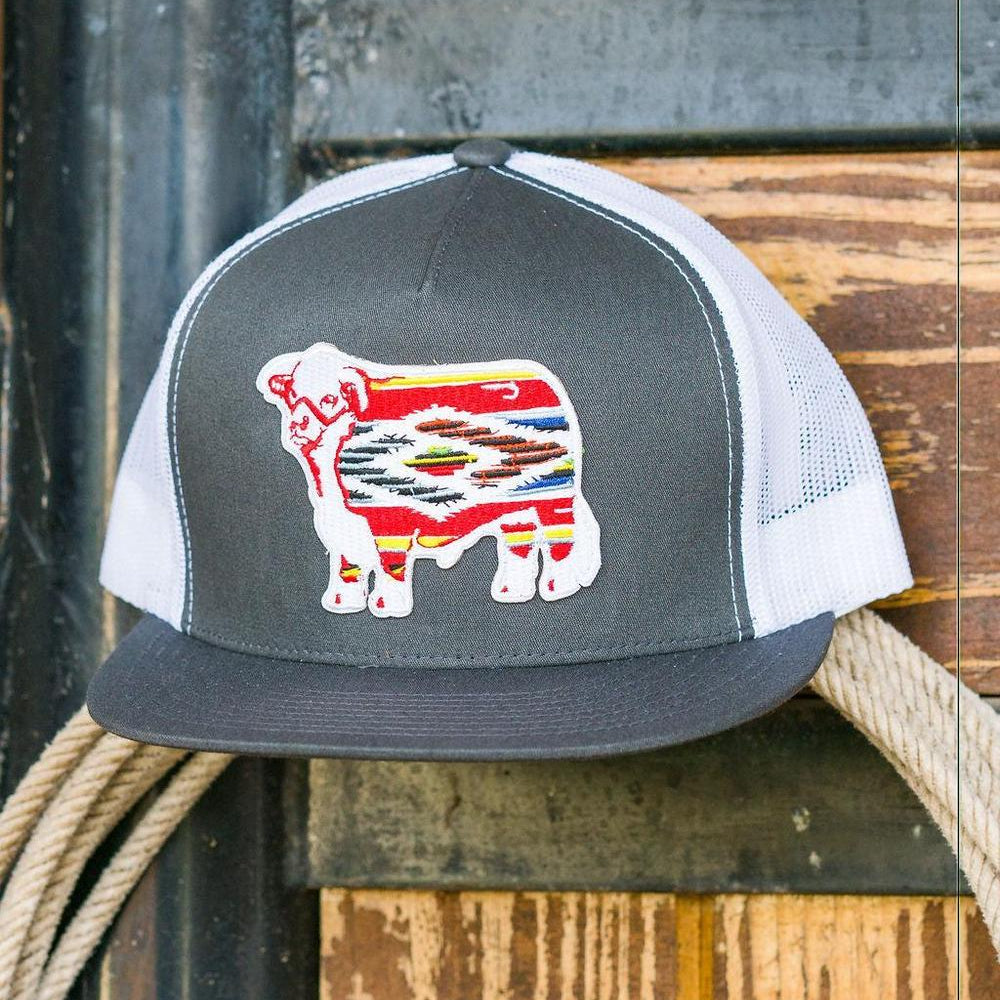 
                  
                    Lazy J Ranch Charcoal Grey & White Serape Bull Classic Five Panel Trucker Hat-Lazy J Ranch Wear
                  
                