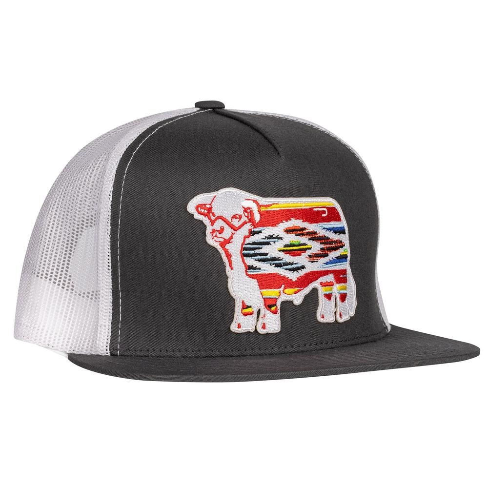 Lazy J Ranch Charcoal Grey & White Serape Bull Classic Five Panel Trucker Hat-Lazy J Ranch Wear