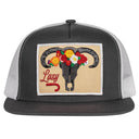 Lazy J Ranch Charcoal Grey & White Skull & Flowers Classic Five Panel Trucker Hat-
