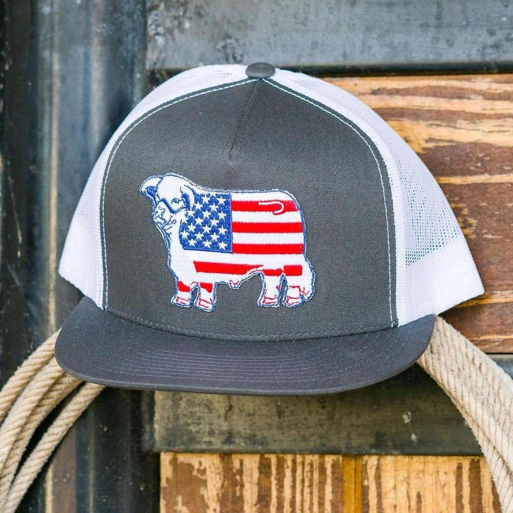 
                  
                    Lazy J Ranch Dark Grey & White USA American Flag Bull Classic Five Panel Trucker Hat-GRYWHT4FLAG
                  
                