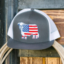 Lazy J Ranch Charcoal Grey & White USA American Flag Bull Classic Five Panel Trucker Hat-