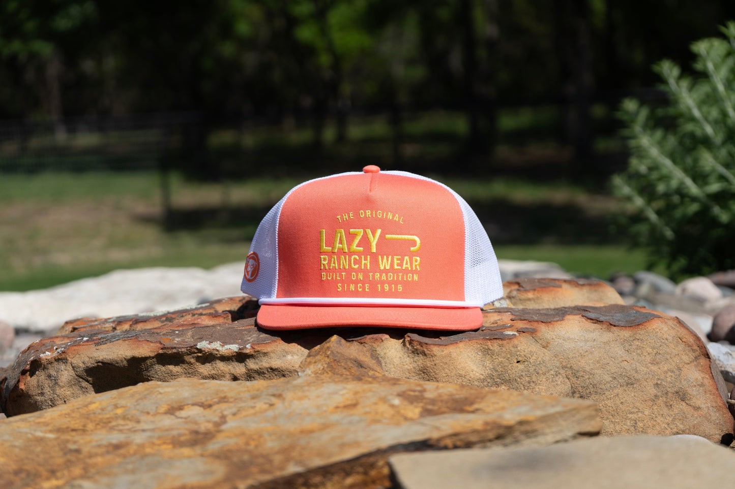Lazy J Ranch Coral & White Untroubled Classic Rope Trucker Hat-
