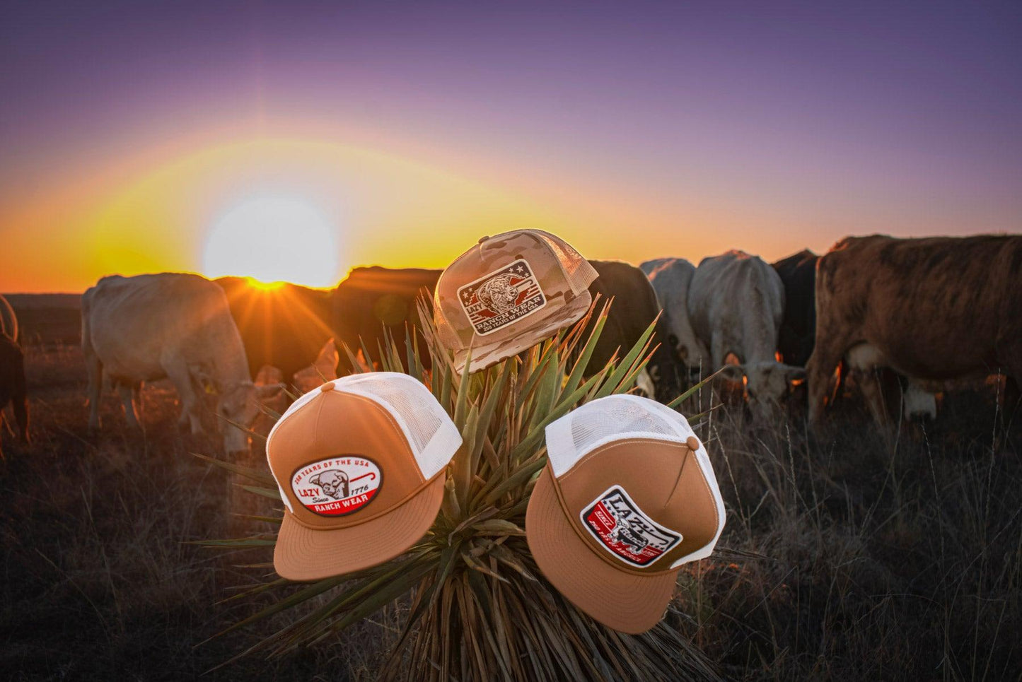 Lazy J Ranch Coyote Brown & White 1776 Classic Rope Trucker Hat-