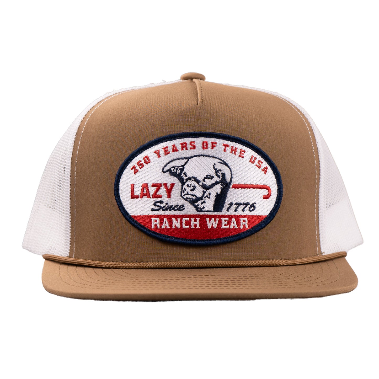 Lazy J Ranch Coyote Brown & White 1776 Classic Rope Trucker Hat-Lazy J Ranch Wear