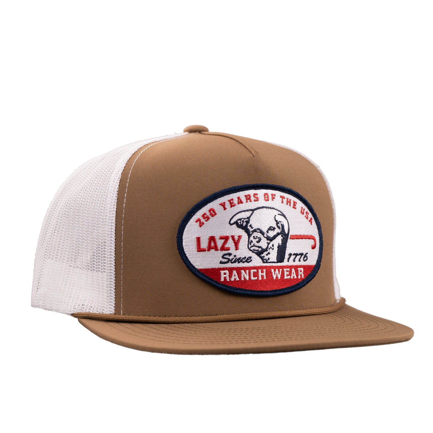 Lazy J Ranch Coyote Brown & White 1776 Classic Rope Trucker Hat-