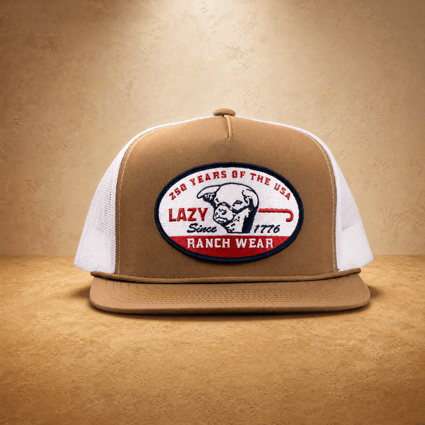 Lazy J Ranch Coyote Brown & White 1776 Classic Rope Trucker Hat-
