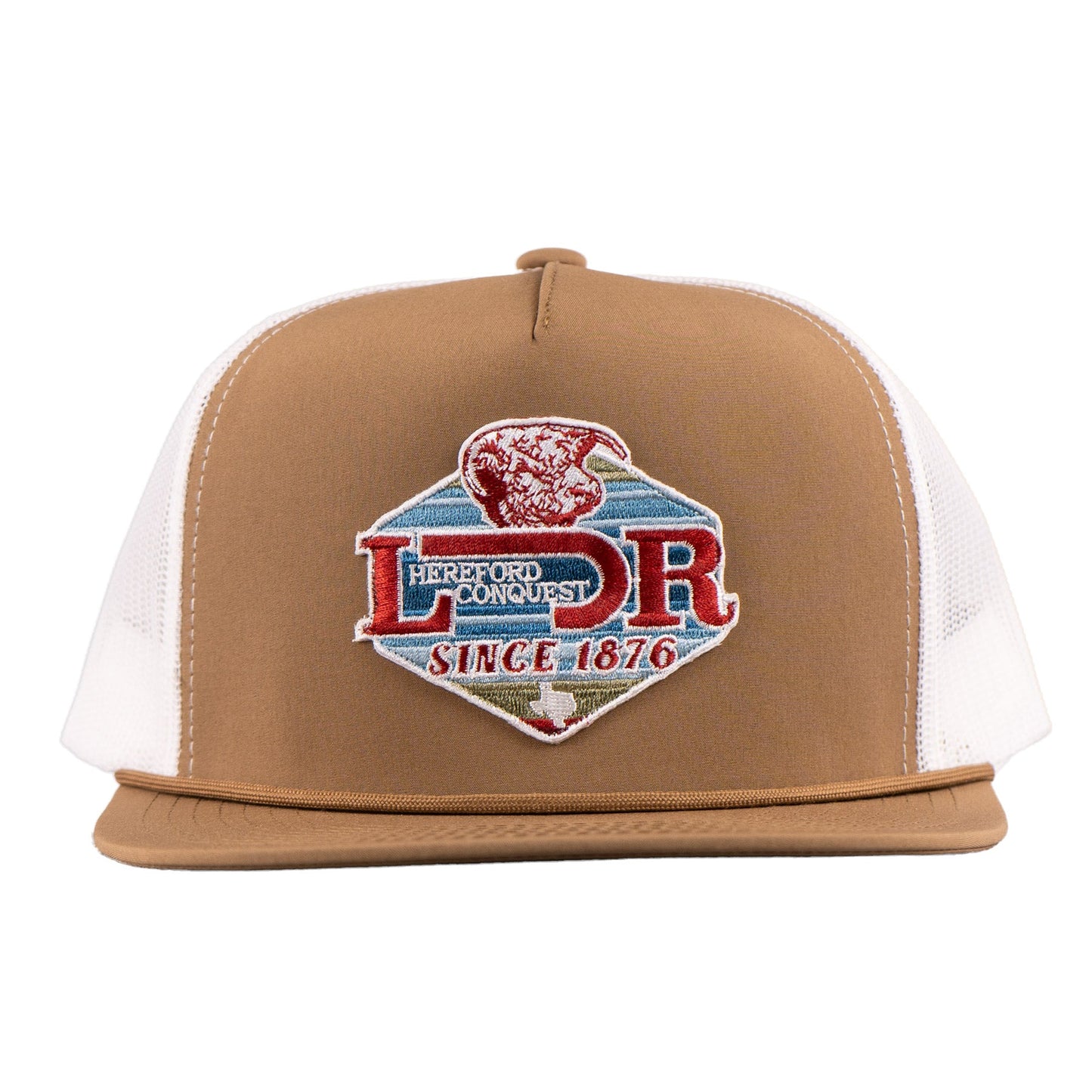 Lazy J Ranch Coyote Brown & White Conquest Classic Rope Trucker Hat-Lazy J Ranch Wear