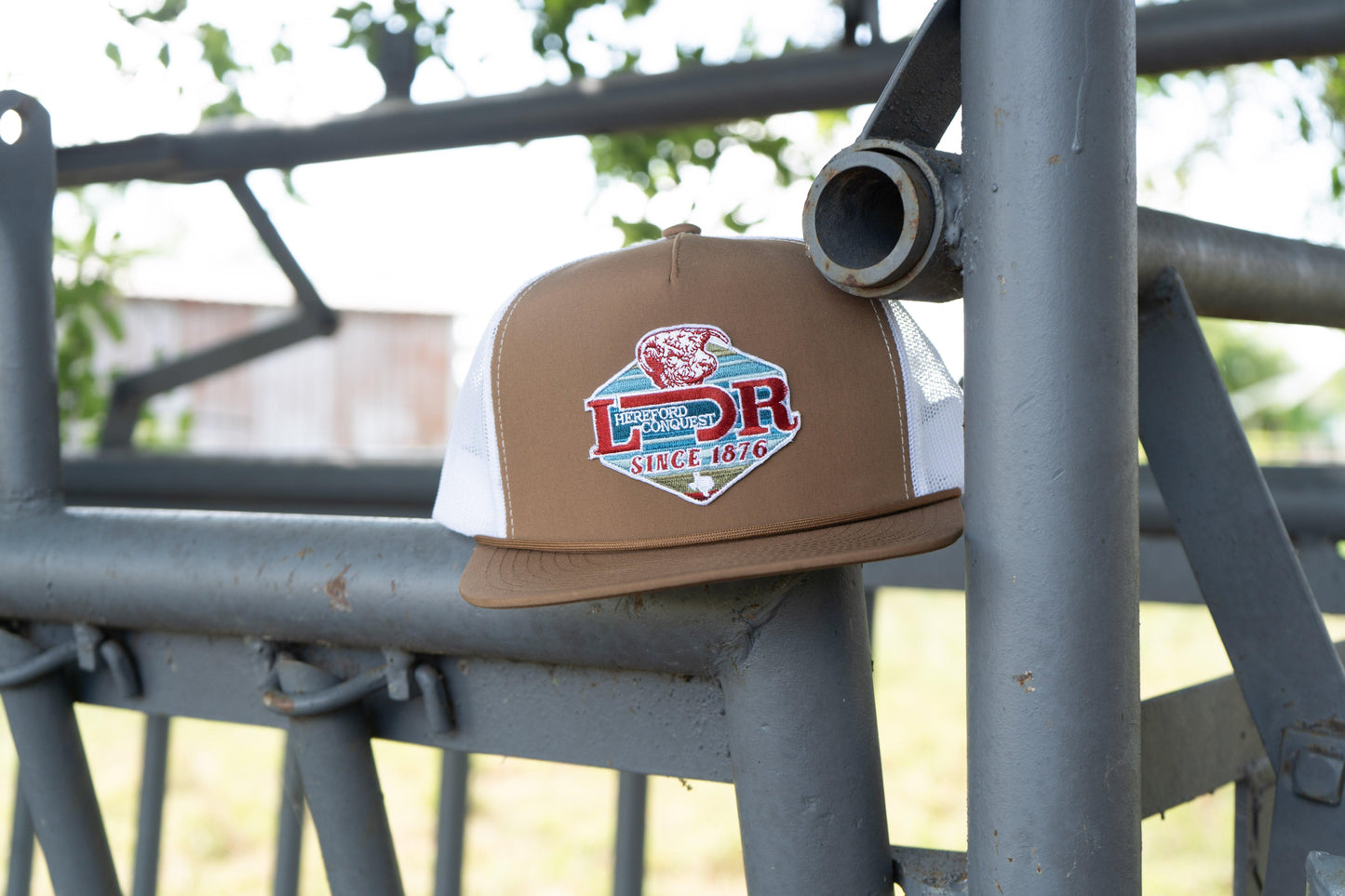 Lazy J Ranch Coyote Brown & White Conquest Classic Rope Trucker Hat-