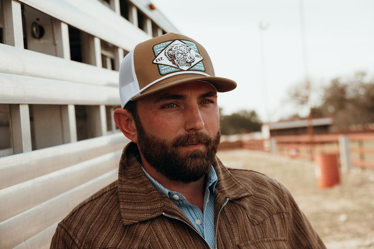 Lazy J Ranch Coyote Brown & White Iron Horn Classic Rope Trucker Hat-