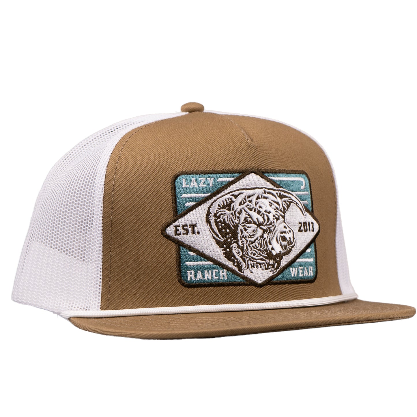 Lazy J Ranch Coyote Brown & White Iron Horn Classic Rope Trucker Hat-