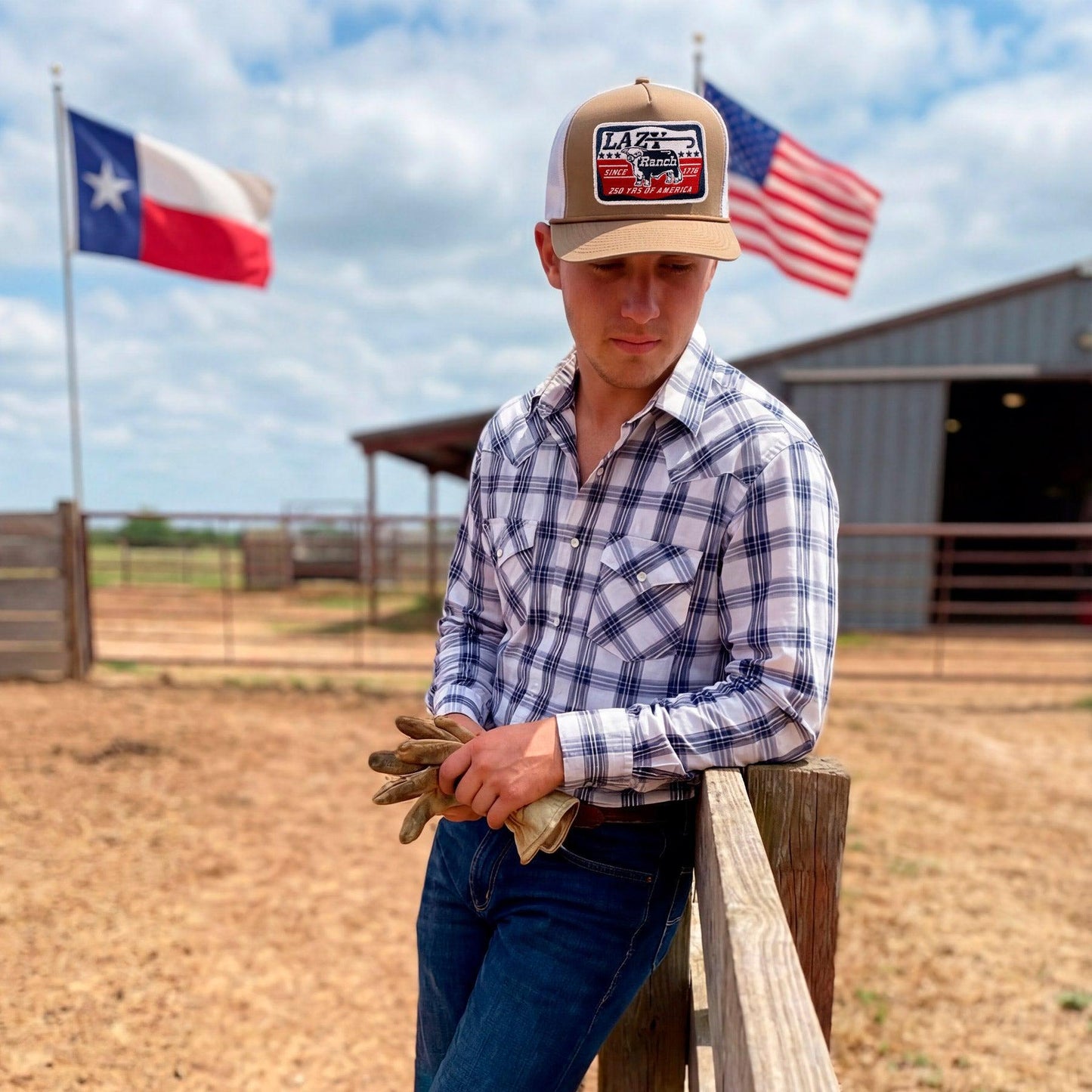 Lazy J Ranch Coyote Brown & White Liberty Classic Rope Trucker Hat-