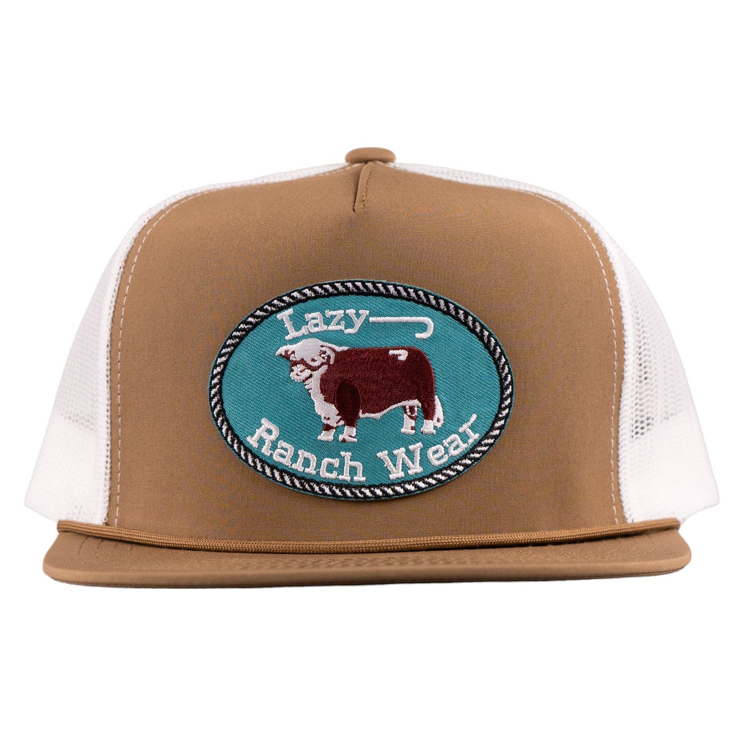 Lazy J Ranch Coyote Brown & White Original Buckle Classic Rope Trucker Hat-Lazy J Ranch Wear