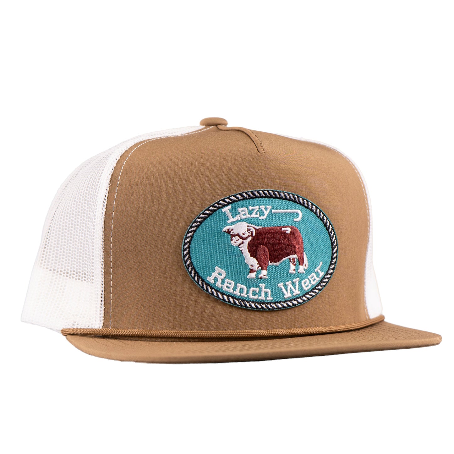 Lazy J Ranch Coyote Brown & White Original Buckle Classic Rope Trucker Hat-Lazy J Ranch Wear