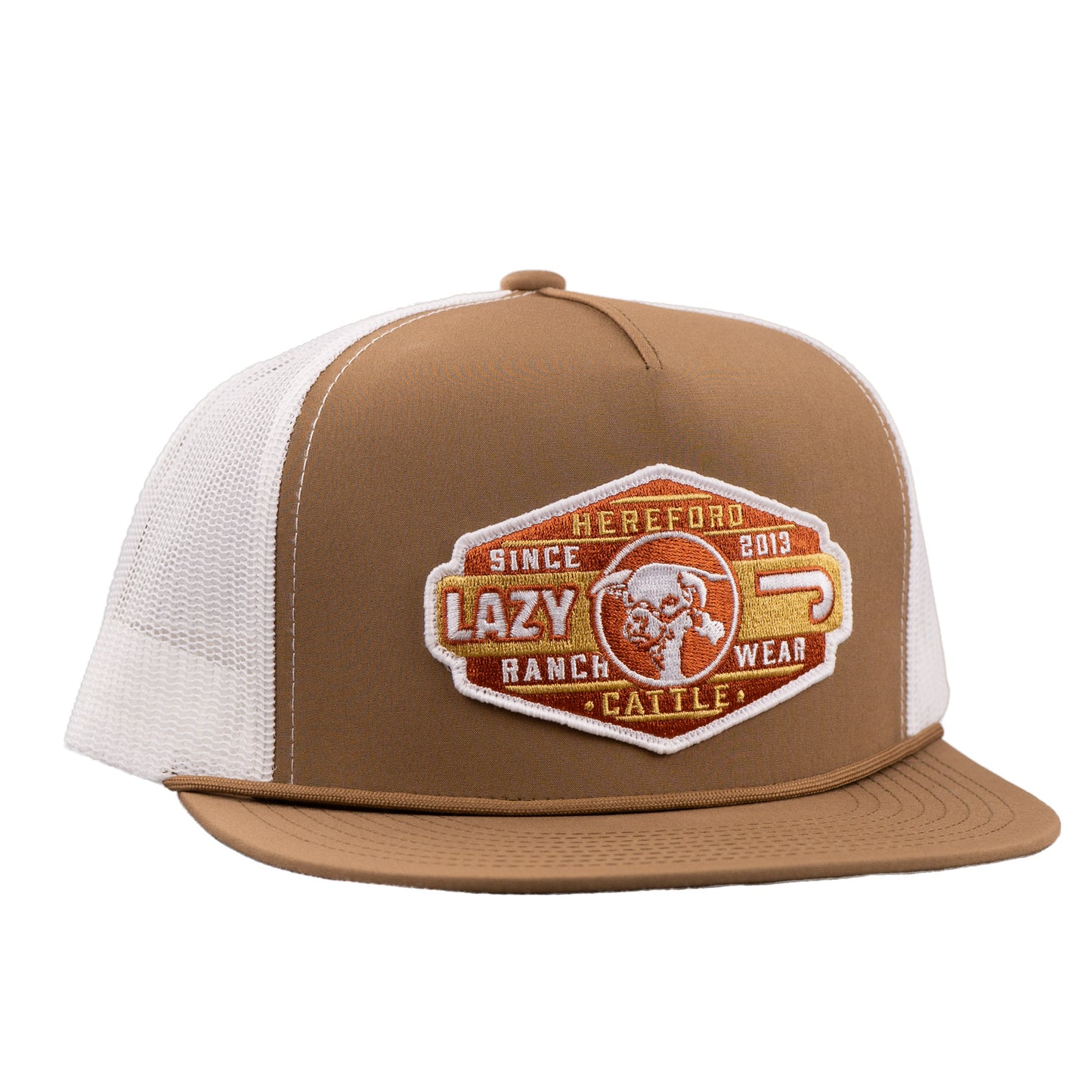 Lazy J Ranch Coyote Brown & White Pecos Classic Rope Trucker Hat-Lazy J Ranch Wear