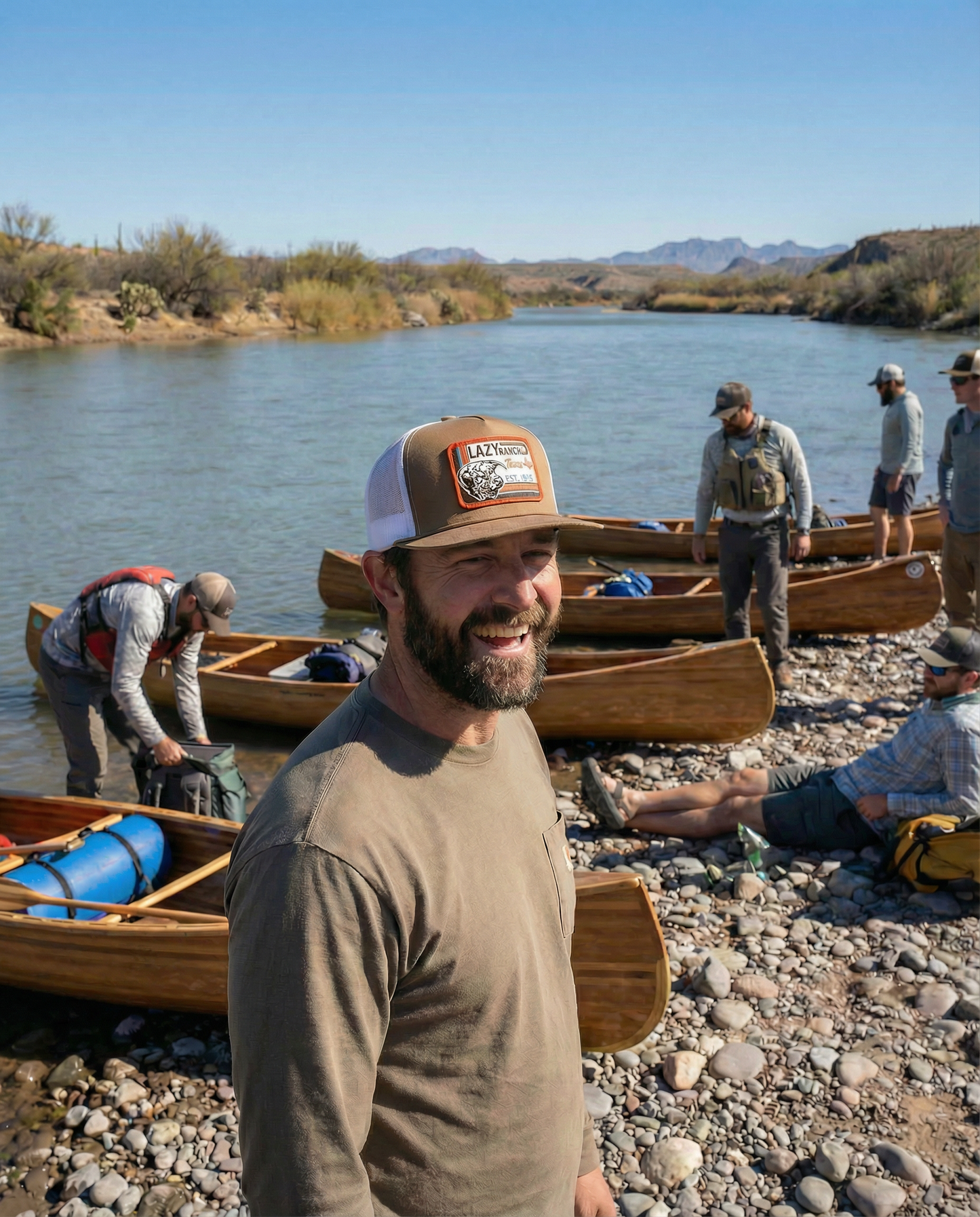 Lazy J Ranch Coyote Brown & White Rio Grande Classic Rope Trucker Hat-Lazy J Ranch Wear