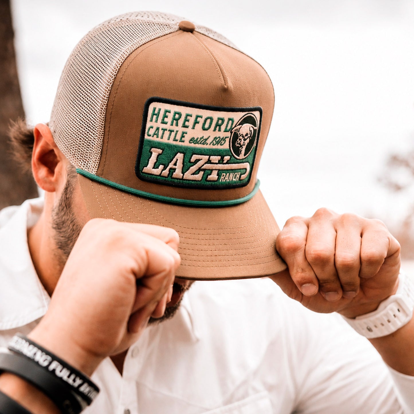 Lazy J Ranch Coyote Brown & White Shafter Classic Rope Trucker Hat-