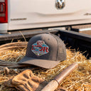 Lazy J Ranch Grey Mid Profile Trucker Hat - Multiple Patches-