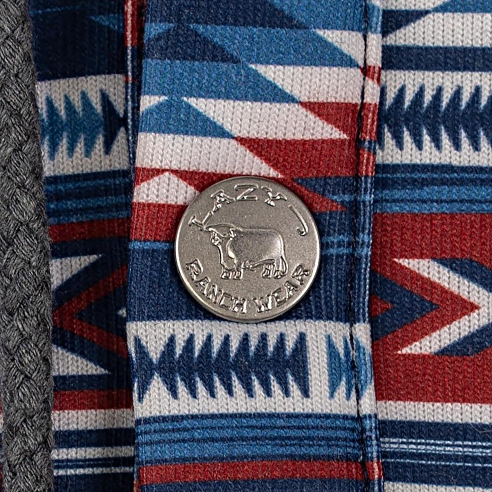 Lazy J Ranch Aztec Print Long Sleeve Hoodie - Grey-Lazy J Ranch Wear