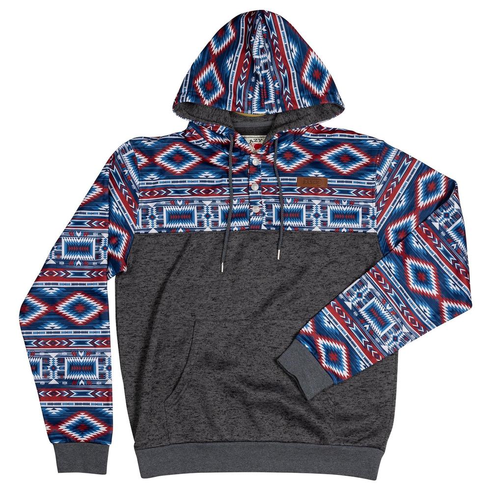 Lazy J Ranch Aztec Print Long Sleeve Hoodie - Grey-Lazy J Ranch Wear