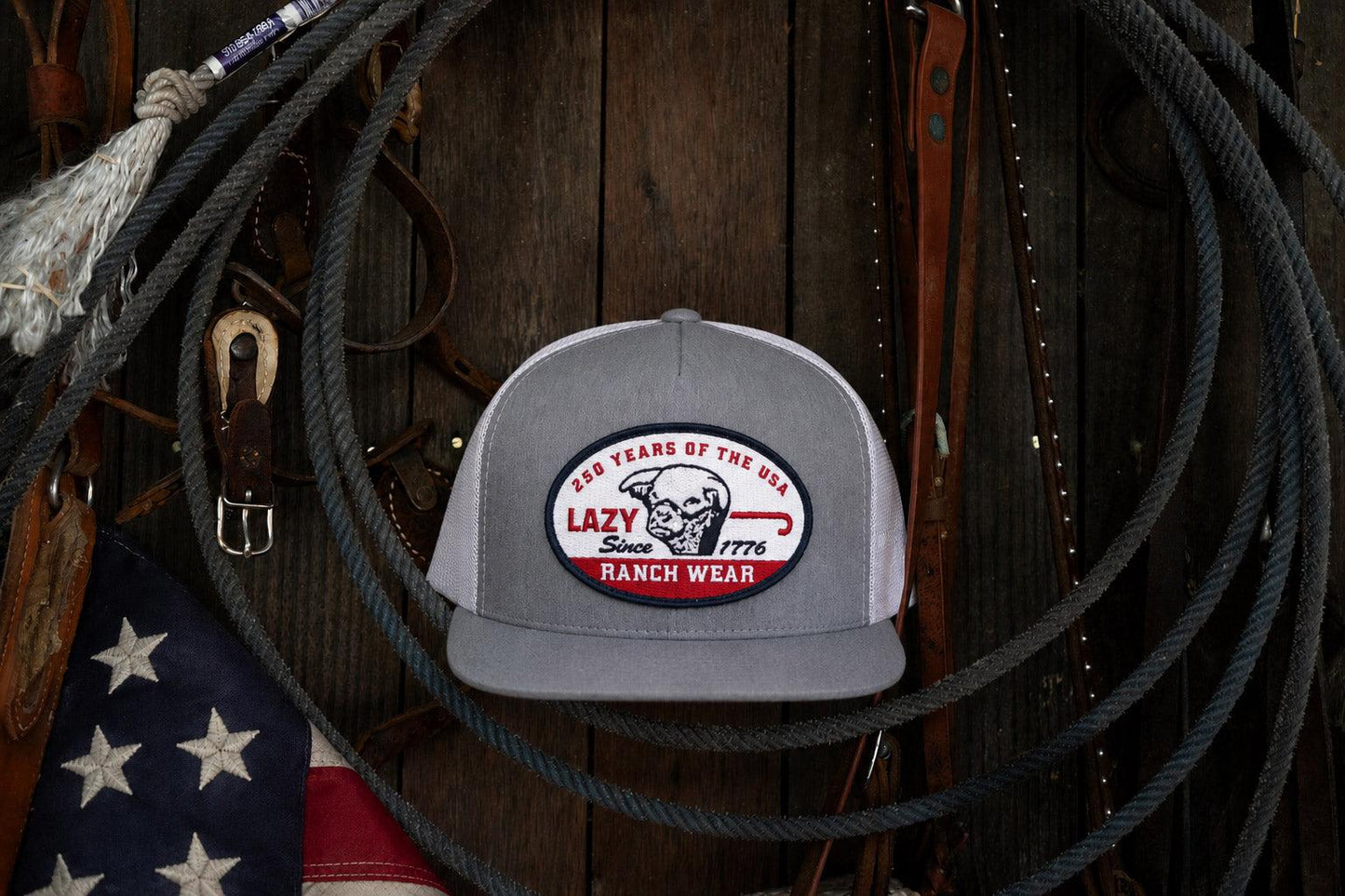 Lazy J Ranch Grey & White 1776 Classic Five Panel Trucker Hat-