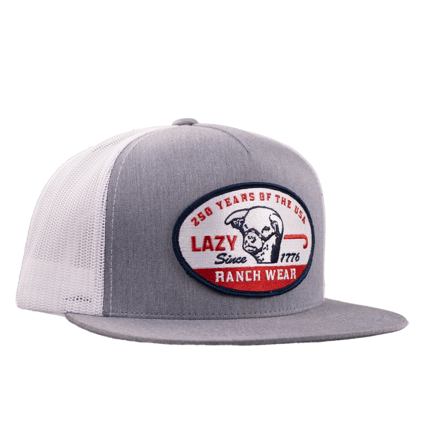 Lazy J Ranch Grey & White 1776 Classic Five Panel Trucker Hat-Lazy J Ranch Wear