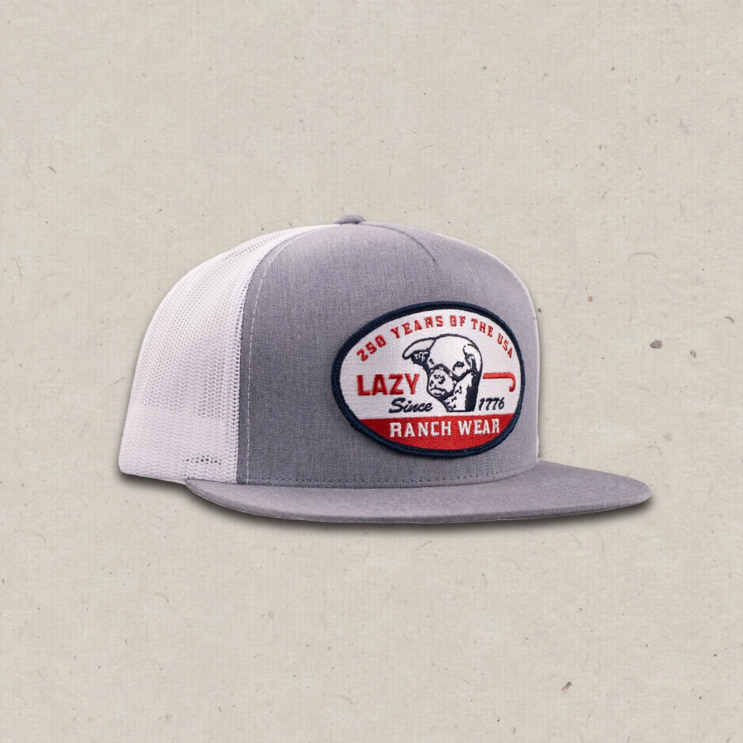 Lazy J Ranch Grey & White 1776 Classic Five Panel Trucker Hat-