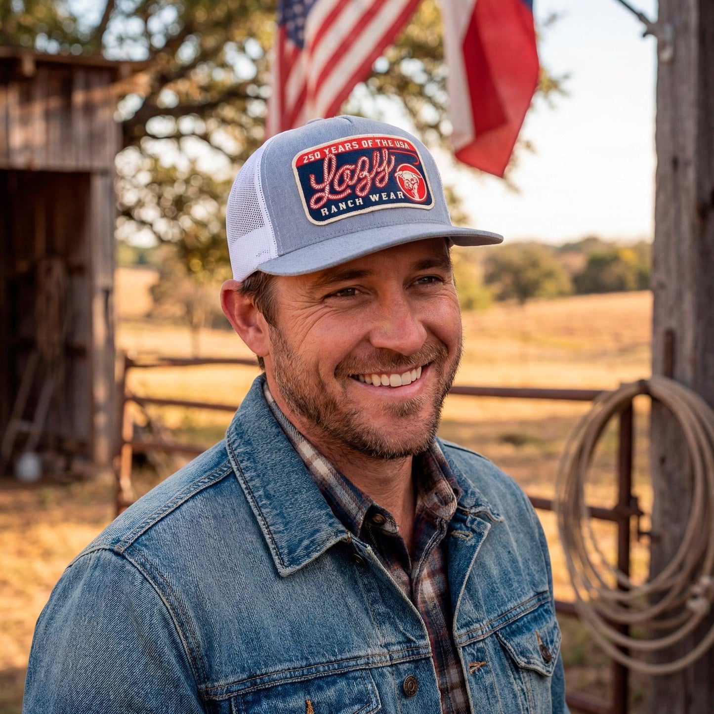 Lazy J Ranch Grey & White Heritage Classic Five Panel Trucker Hat-