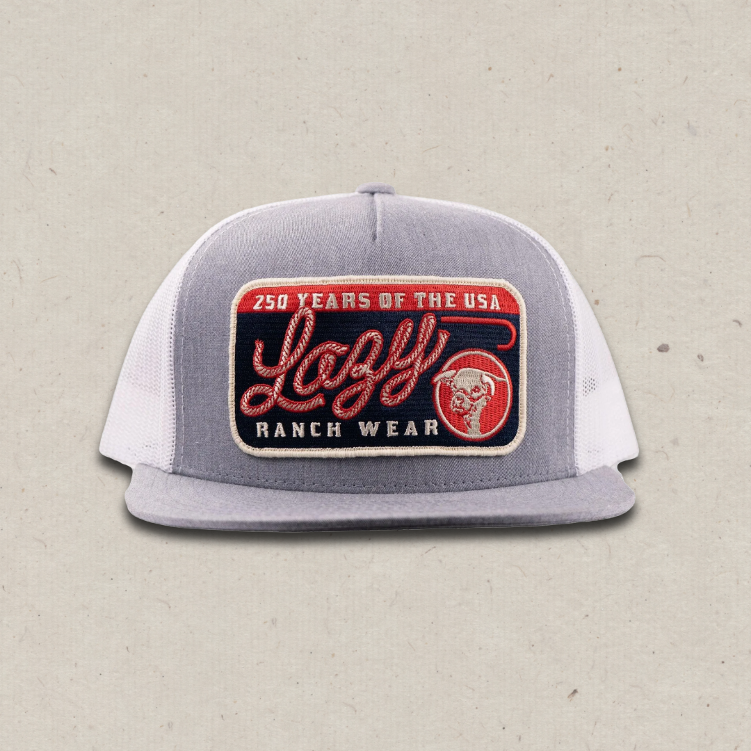 Lazy J Ranch Grey & White Heritage Classic Five Panel Trucker Hat-