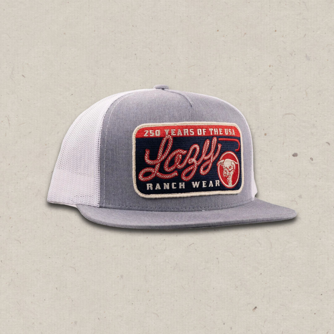 Lazy J Ranch Grey & White Heritage Classic Five Panel Trucker Hat-