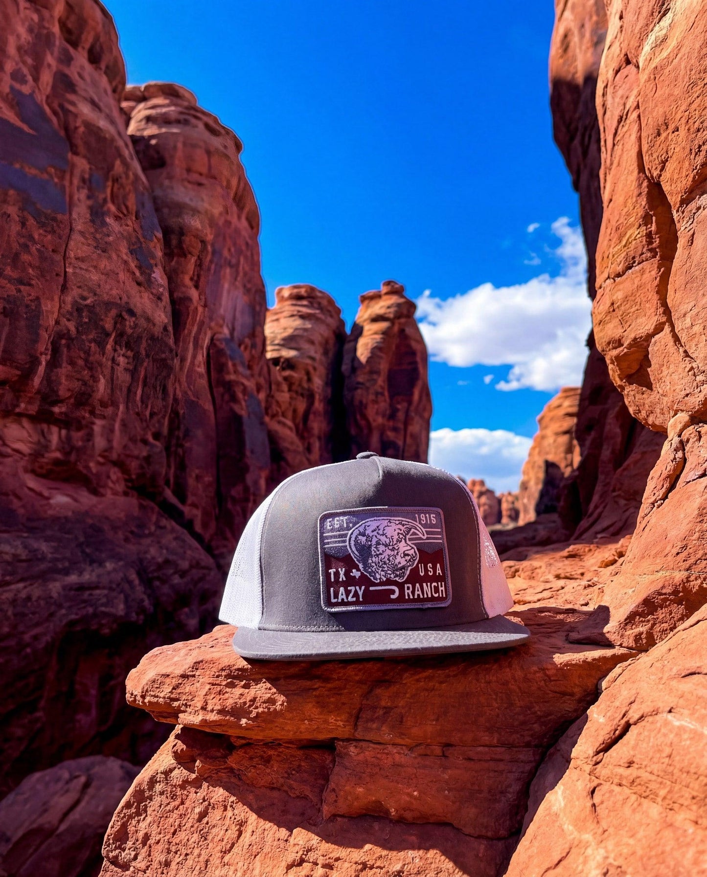 Lazy J Ranch Grey & White Red Rock Classic Five Panel Trucker Hat-Lazy J Ranch Wear
